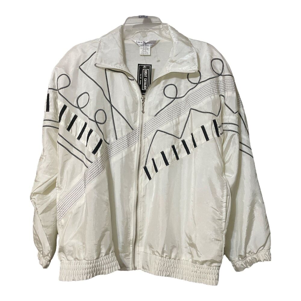 Vtg Great Cavalier by St Paul Jacket Women’s Medium –White Black Geometric – NWT